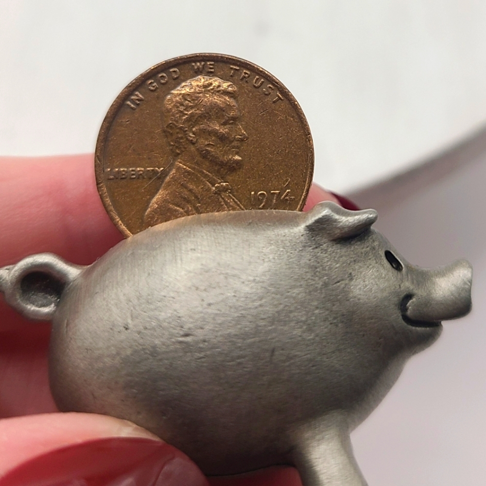 1982 Hudson Fine Pewter Mini Piggy Bank with 1974 Penny #2693 - Picture 3 of 4